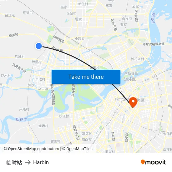 Temporary Station to Harbin map