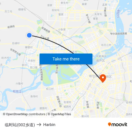 Temporary Stop (002 Rural Road) to Harbin map