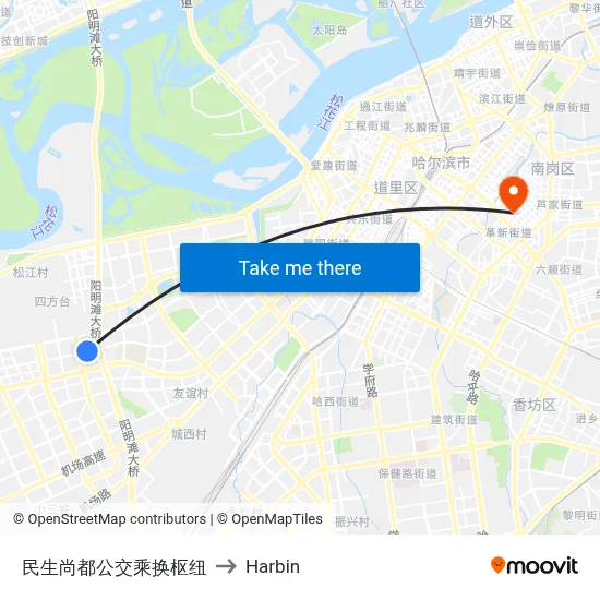 Minsheng Shangdu Transit Hub to Harbin map