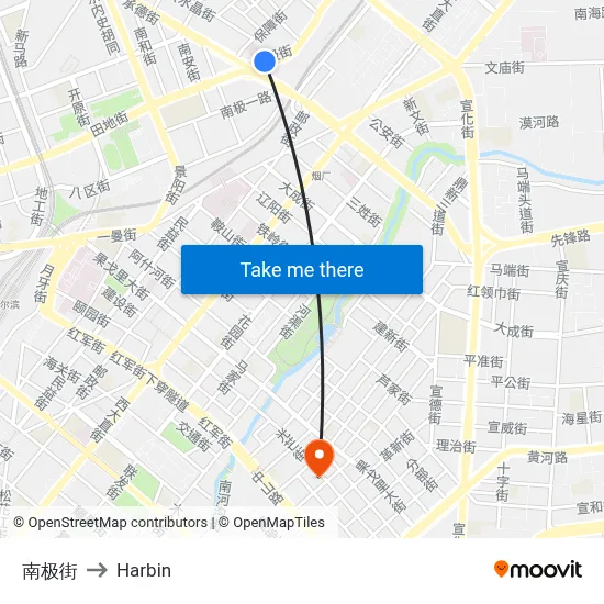 Nanji Street to Harbin map