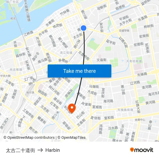 Taigu 20th Street to Harbin map