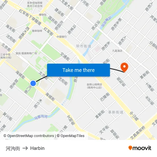 Hegou Street to Harbin map