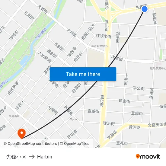Pioneer Residential Complex to Harbin map