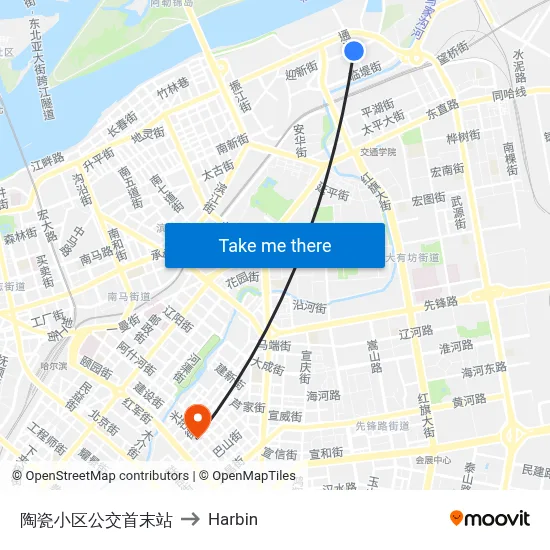 Ceramic District Bus Terminal to Harbin map