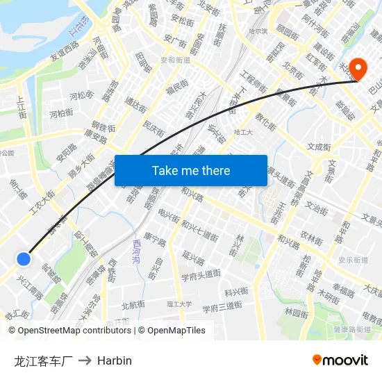 Longjiang Bus Factory to Harbin map