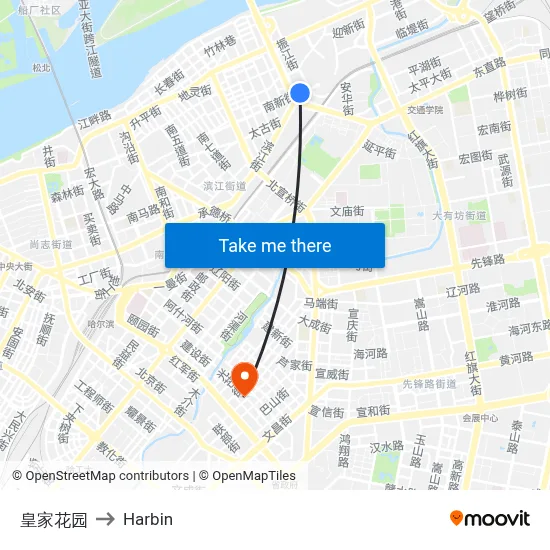 Royal Garden to Harbin map