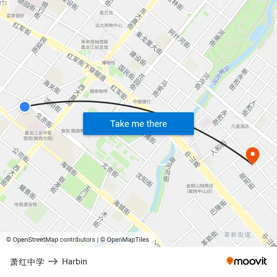 Xiaohong Middle School to Harbin map