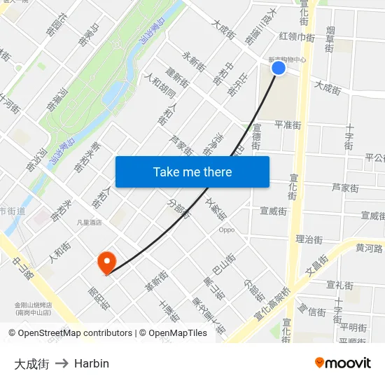 Dacheng Street to Harbin map