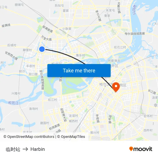 Temporary Station to Harbin map