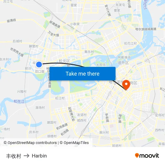 Fengshou Village to Harbin map