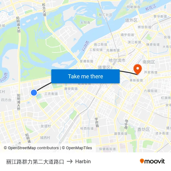 Lijiang Road Qunli 2nd Avenue Intersection to Harbin map