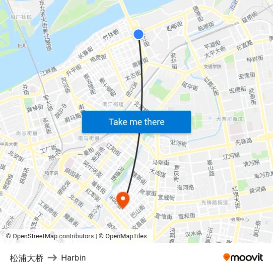 Songpu Bridge to Harbin map