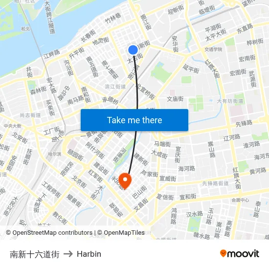 Nanxin 16th Street to Harbin map