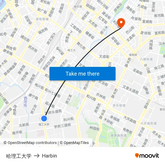 Harbin Institute of Technology to Harbin map
