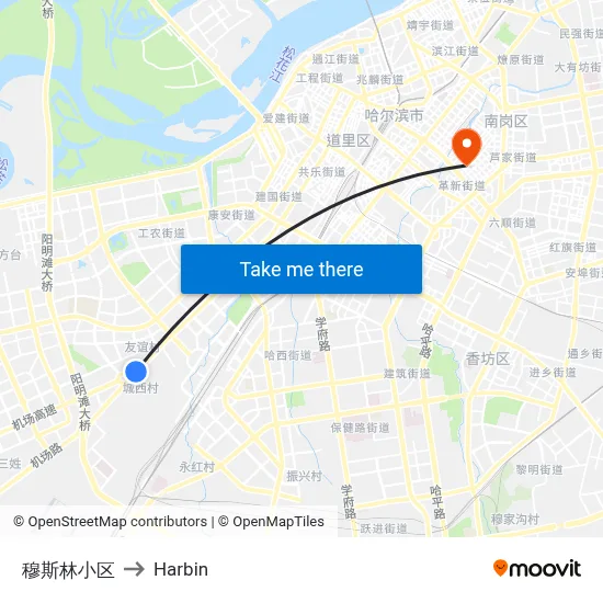 Muslim Quarter to Harbin map