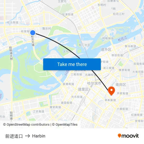 Qianjin Crossing to Harbin map