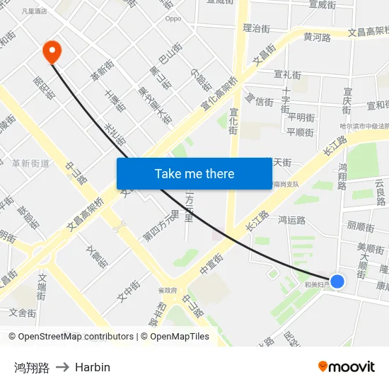 Hongxiang Road to Harbin map