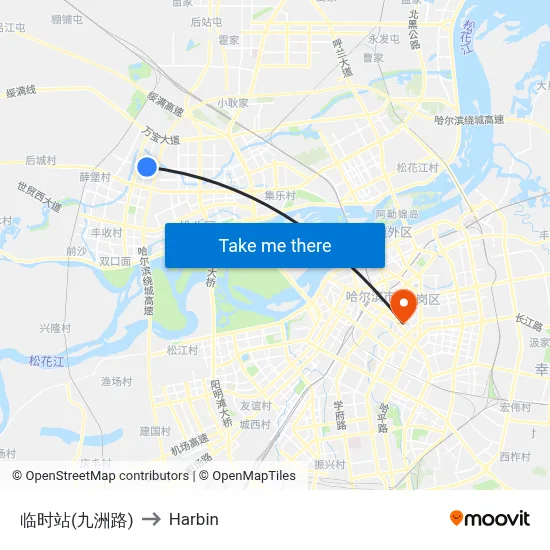 Temporary Stop (Jiuzhou Road) to Harbin map