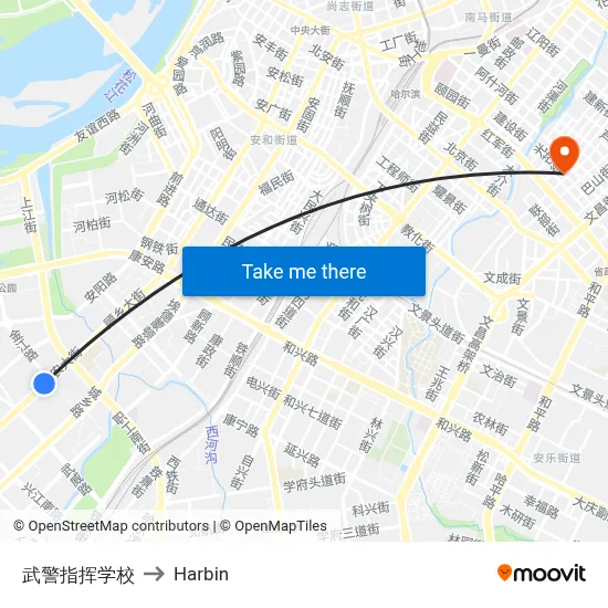 Armed Police Command School to Harbin map