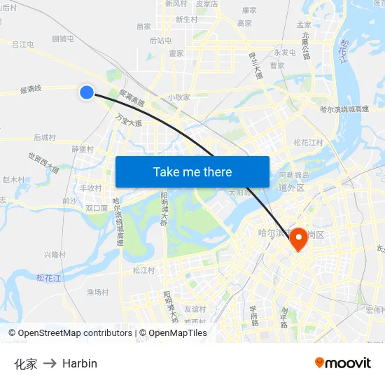 Huajia to Harbin map