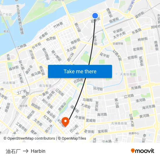 Oil Stone Factory to Harbin map