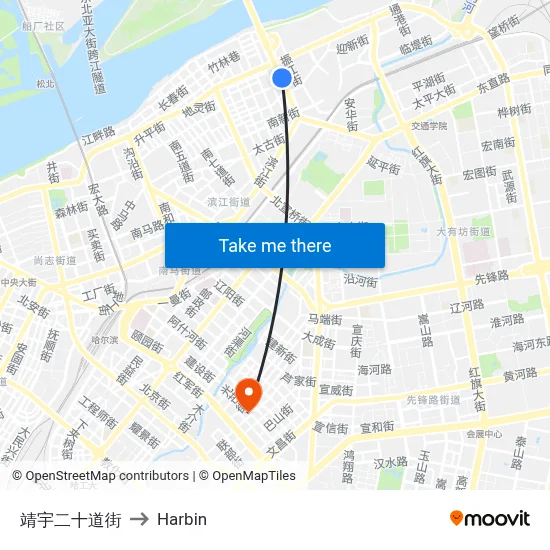 Jingyu 20th Street to Harbin map