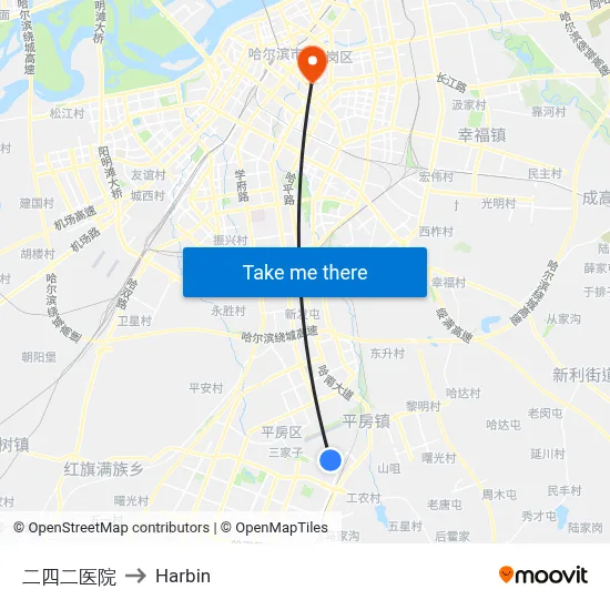 No. 242 Hospital to Harbin map