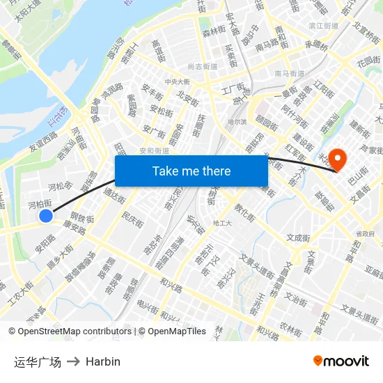 Yunhua Plaza to Harbin map