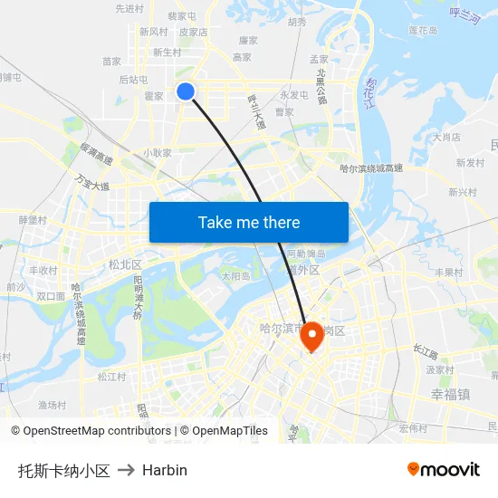Tuscana Community to Harbin map