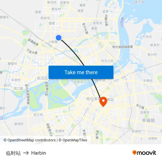 Temporary Station to Harbin map