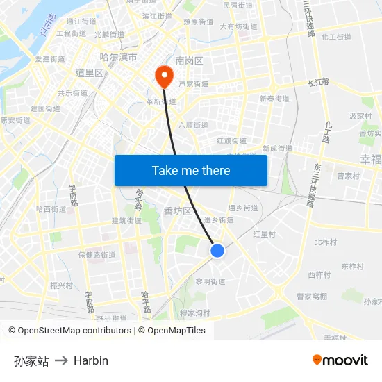 Sun Family Station to Harbin map