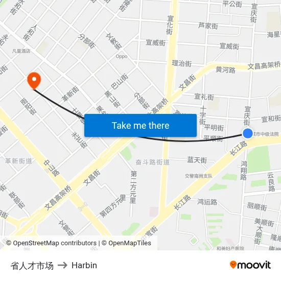 Provincial Talent Market to Harbin map