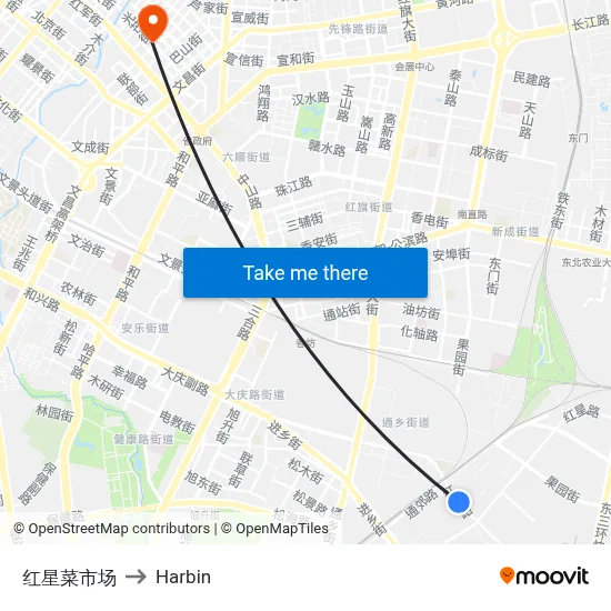 Red Star Market to Harbin map