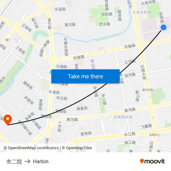 City Second Hospital to Harbin map