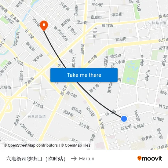 Liushun Street Situ Street Junction (Temporary Stop) to Harbin map