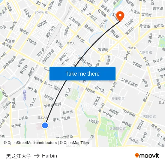 Heilongjiang University to Harbin map