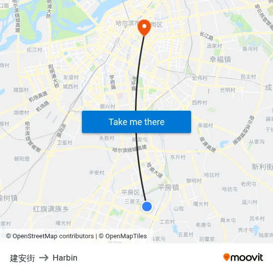 Jian'an Street to Harbin map