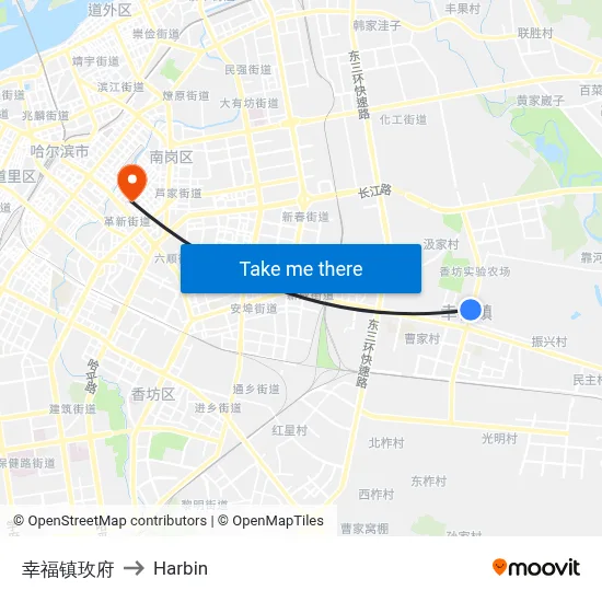 Xingfu Town Meifu to Harbin map