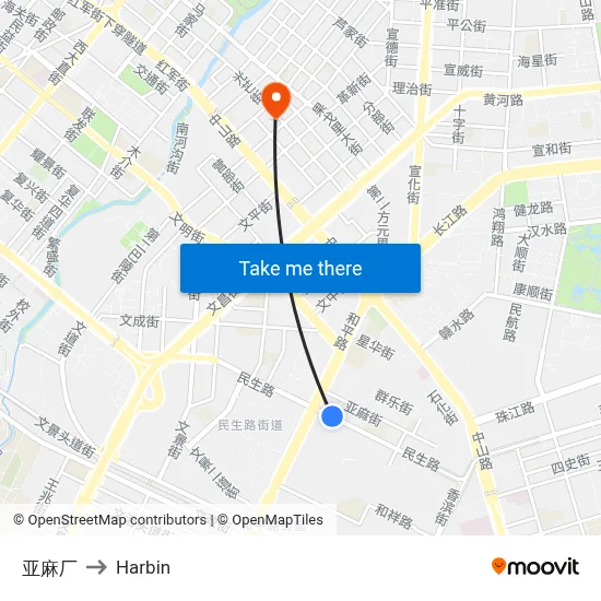 Flax Factory to Harbin map