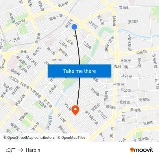 Tobacco Factory to Harbin map