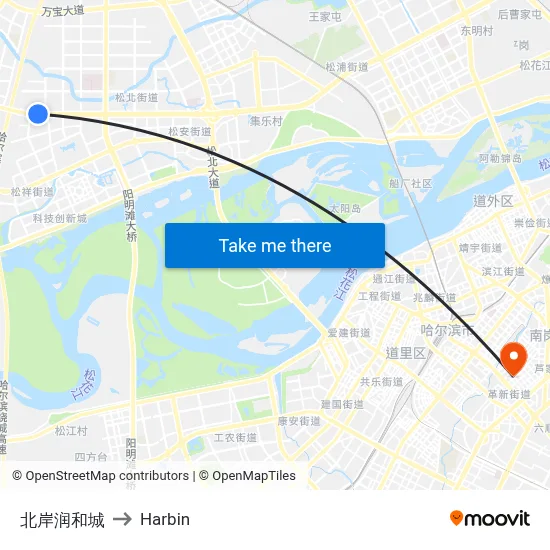 North Bank Runhe City to Harbin map