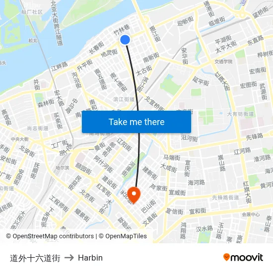 Daowai 16th Street to Harbin map