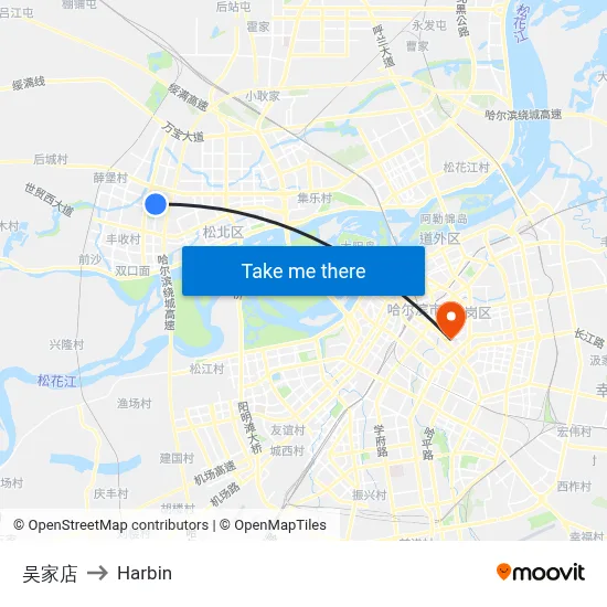 Wujiadian to Harbin map
