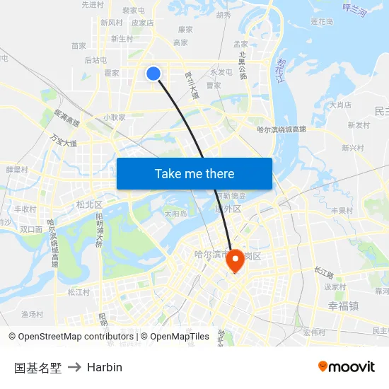 Guoji Villa to Harbin map