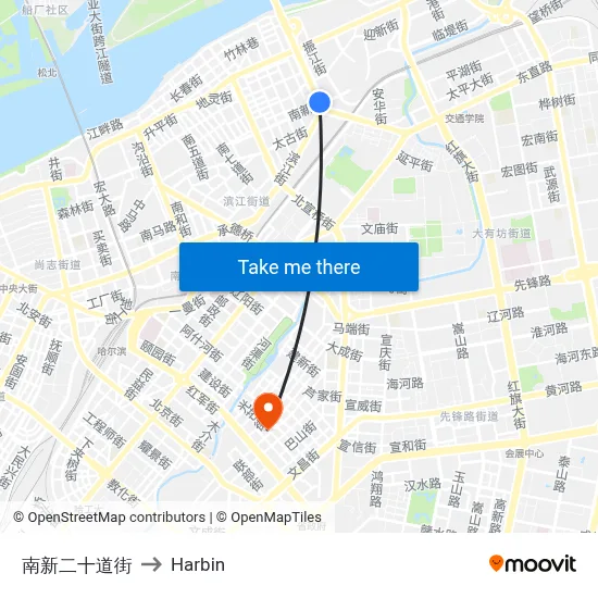 South New 20th Street to Harbin map