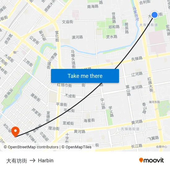 Dayoufang Street to Harbin map