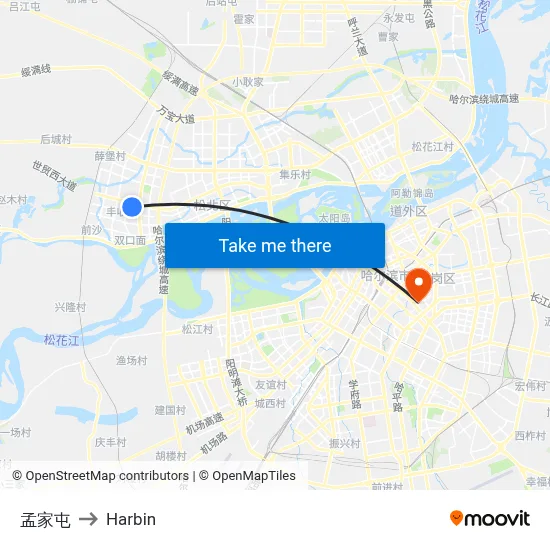 Meng Family Village to Harbin map