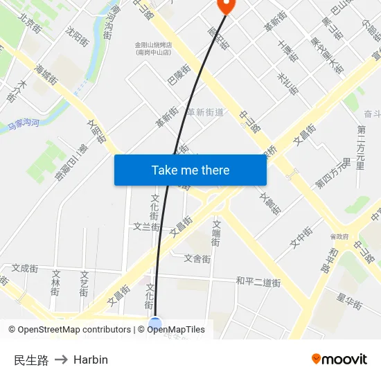 Minsheng Road to Harbin map