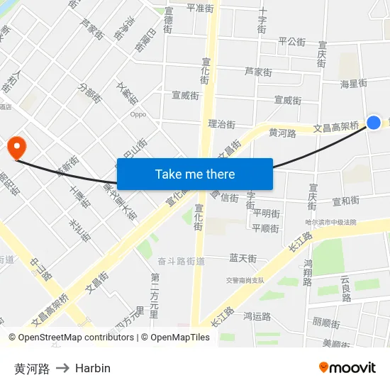 Huanghe Road to Harbin map