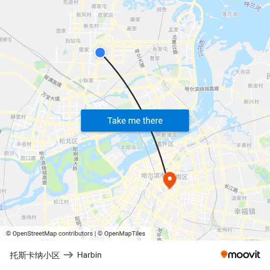 Tuscana Community to Harbin map